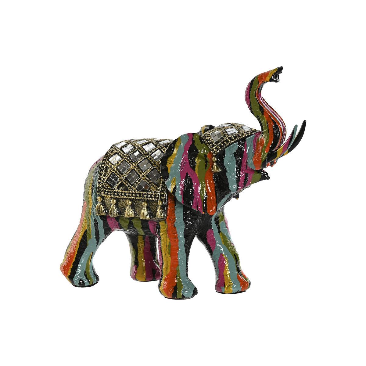 Dekorationsfigur - multifarvet elefant i harpiks 21,5 × 8,5 × 19,5 cm