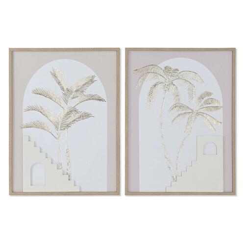 Maleri Home ESPRIT Hvid Beige Palmer Skandinavisk 45 x 2,2 x 60 cm (2 enheder)