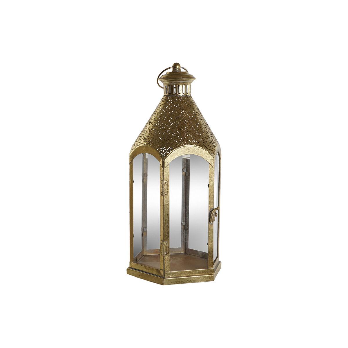 Lyseholder Home ESPRIT Gylden Metal Krystal 23 x 23 x 48 cm