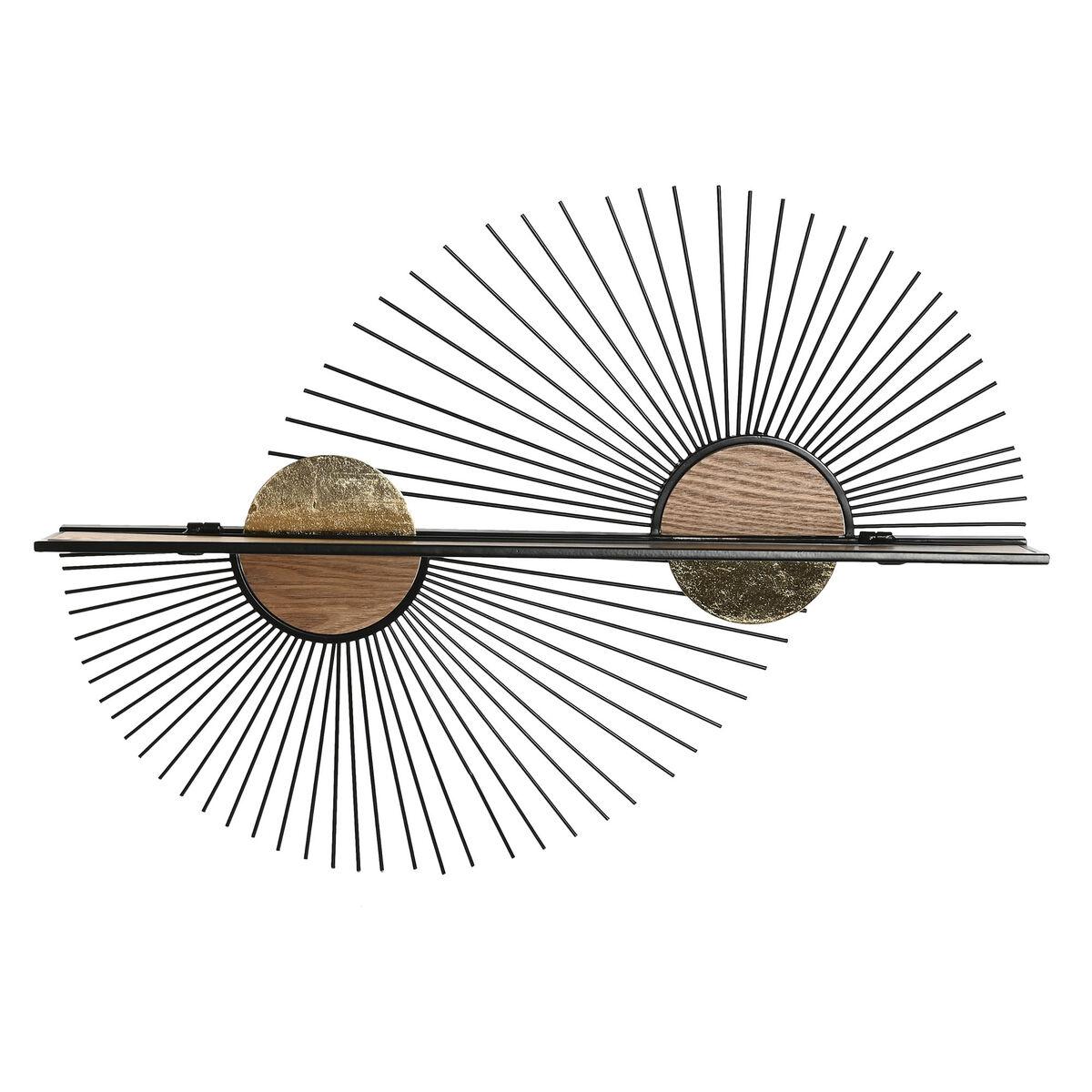 Væghylde i metal og træ, sort/natur - 70 × 12 × 51 cm