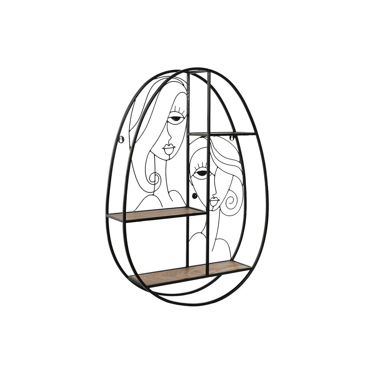 Væghylde i metal og træ, sort/natur - 53 × 12,2 × 72 cm