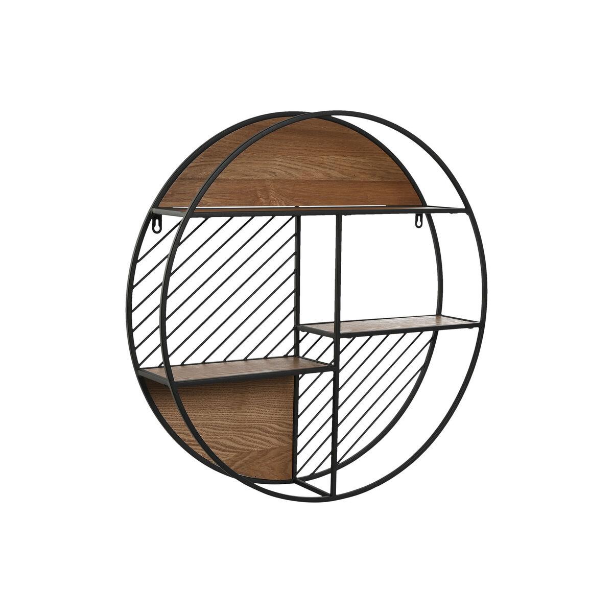 Rund væghylde i metal og træ, sort/natur - 60 × 12 × 60 cm