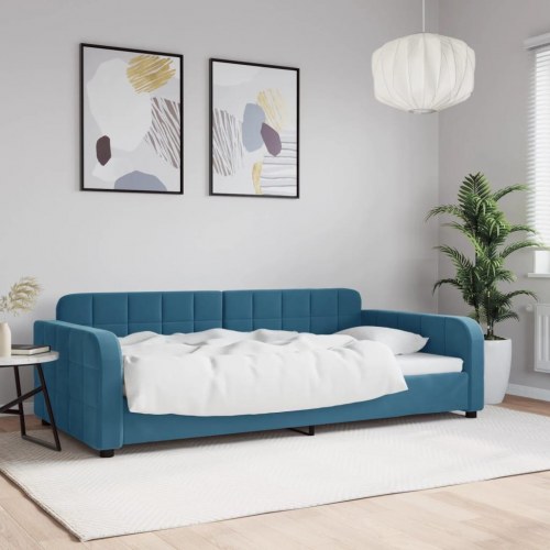 Daybed 100×200 cm i velour - blå sovesofa/gæsteseng