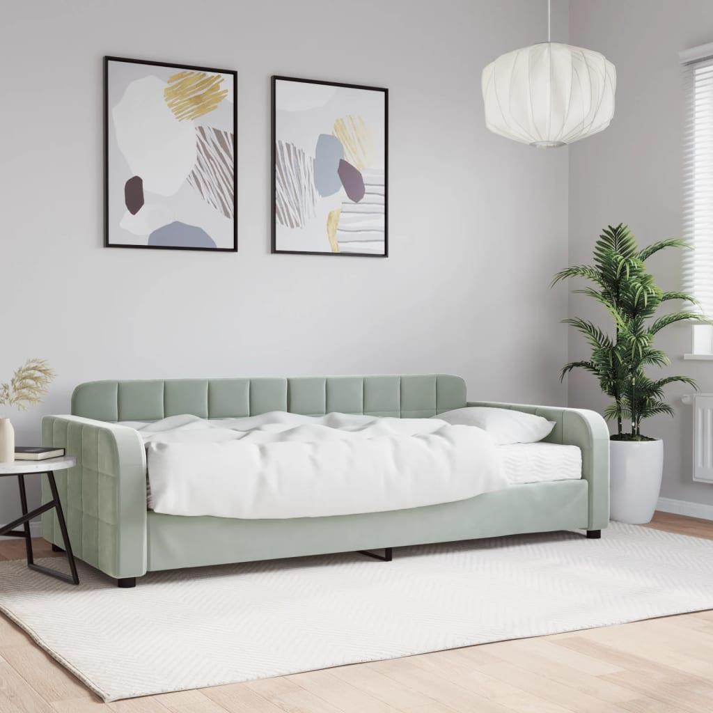 Daybed Velour Lysegrå - med madras / 90 x 200 cm