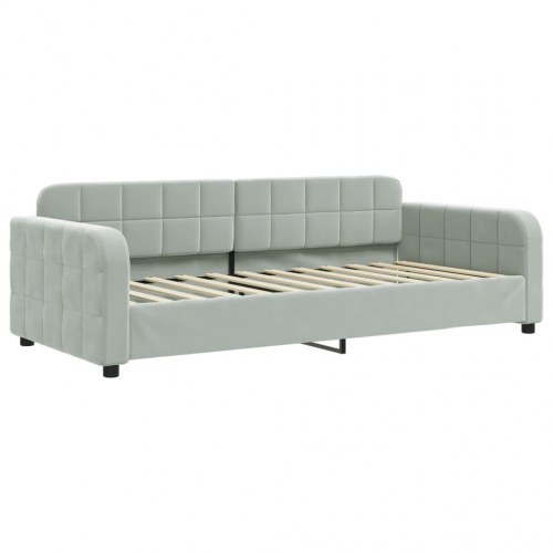 Daybed 90x200 cm i velour - lysegrå sovesofa med lamelbunde