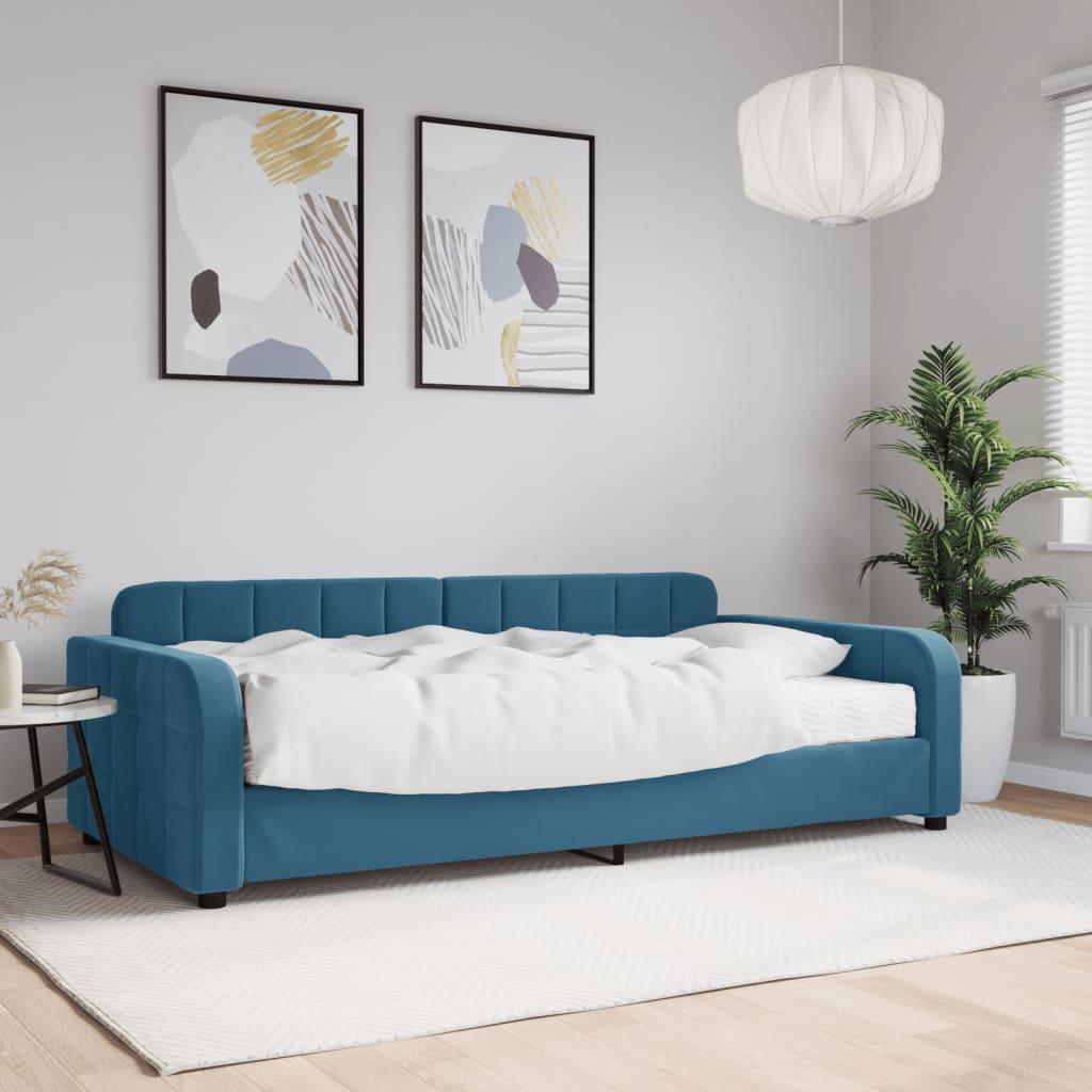 Daybed Velour Blå - med madras / 100 x 200 cm