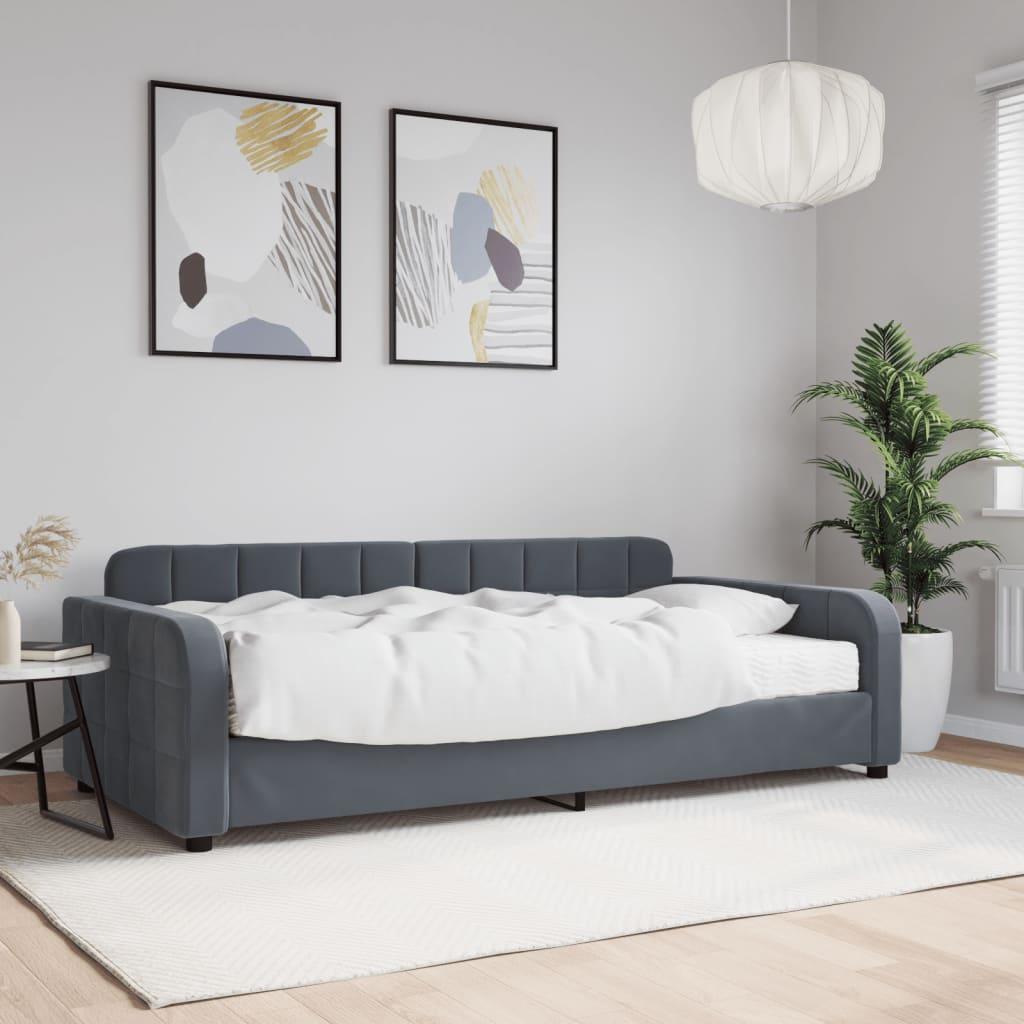 Daybed med madras 100x200 cm velour mørkegrå billede