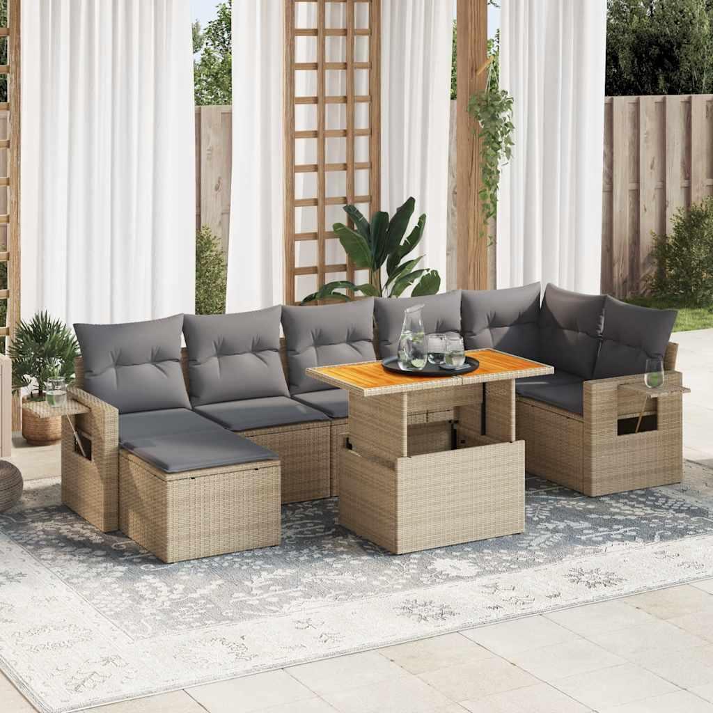 Sofasæt til haven 8 dele med hynder polyrattan beige