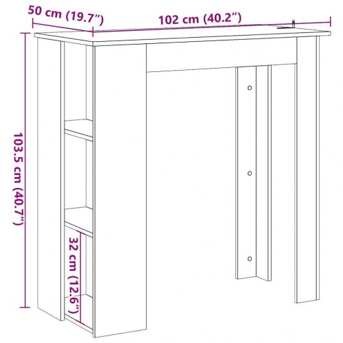 Barbord med hylder 102×50×103,5 cm - konstrueret træ, antikt træ