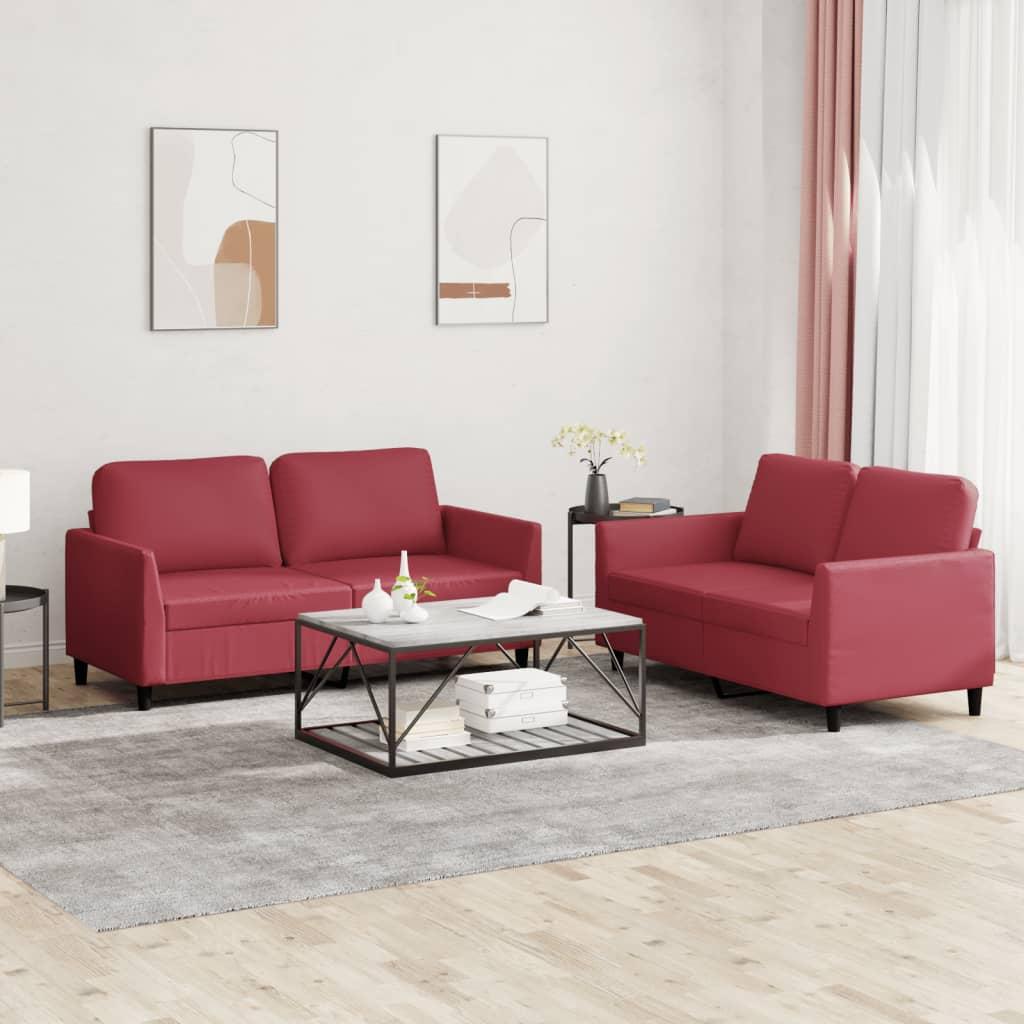 2 personers sofa med hynder kunstlæder vinrød