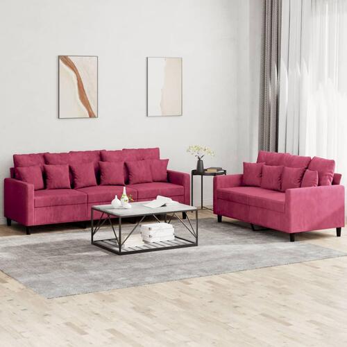 2 personers sofa med hynder velour vinrød