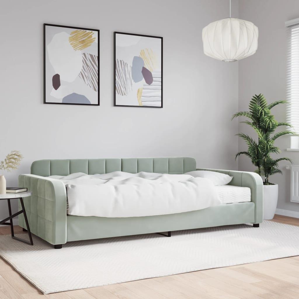 Daybed med madras 100x200 cm velour lysegrå billede