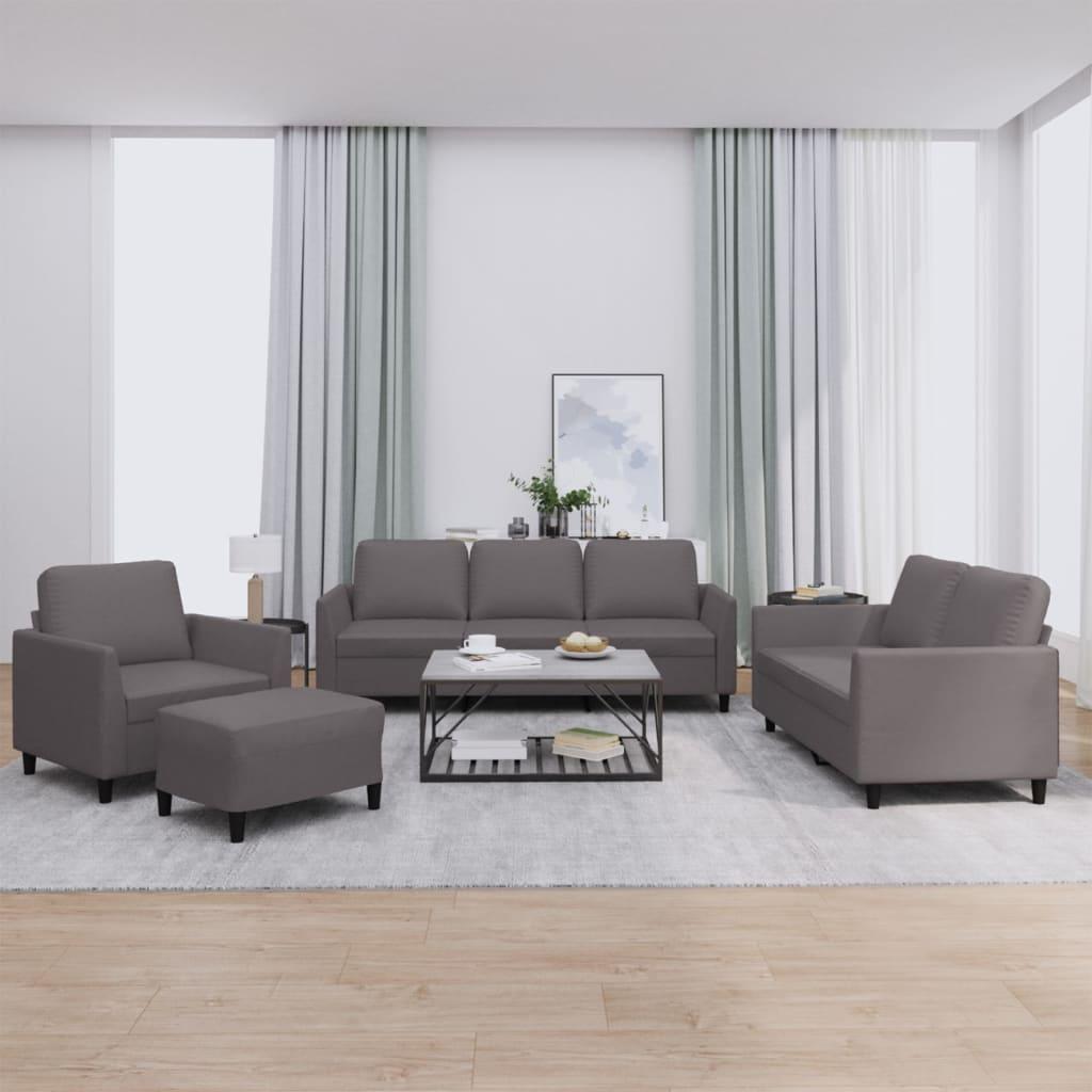 Sofasæt 4 dele med hynder kunstlæder grå