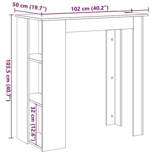 Barbord med hylde 102x50x103,5 cm konstrueret træ kunsteg