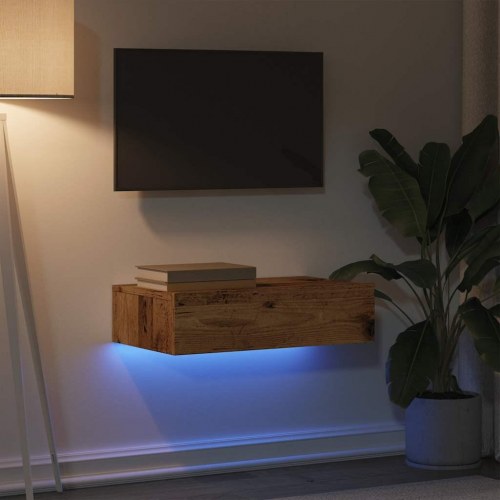 Tv-bord med LED-lys - 60×35×15,5 cm - antikt træ