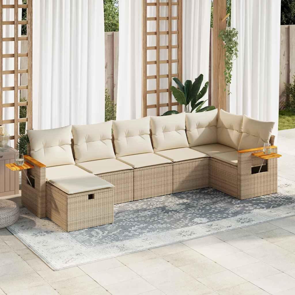 Sofasæt til haven 7 dele med hynder polyrattan beige