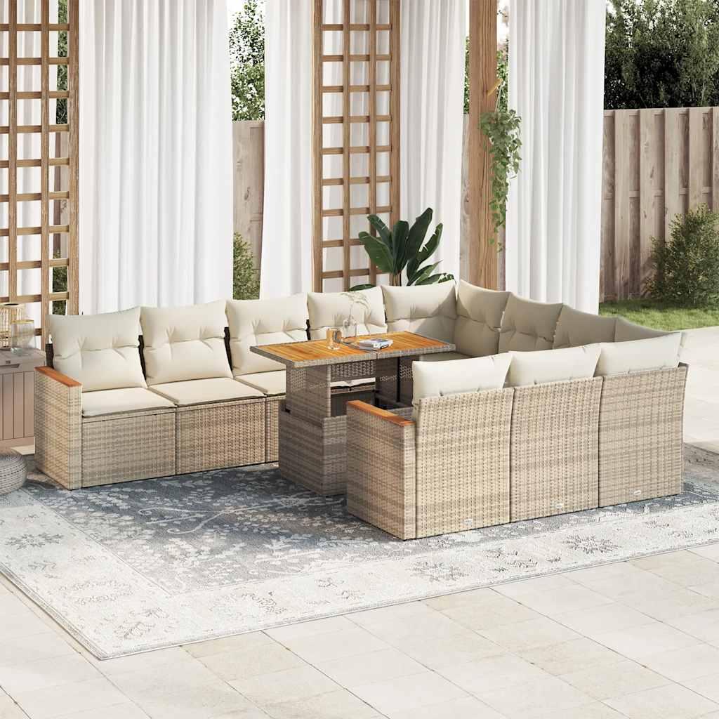 Sofasæt til haven 11 dele med hynder polyrattan akacietræ beige billede