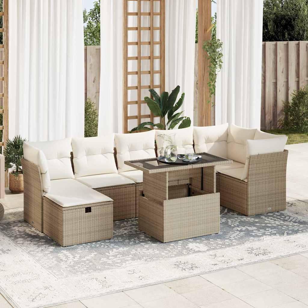 Sofasæt til haven 8 dele med hynder polyrattan beige