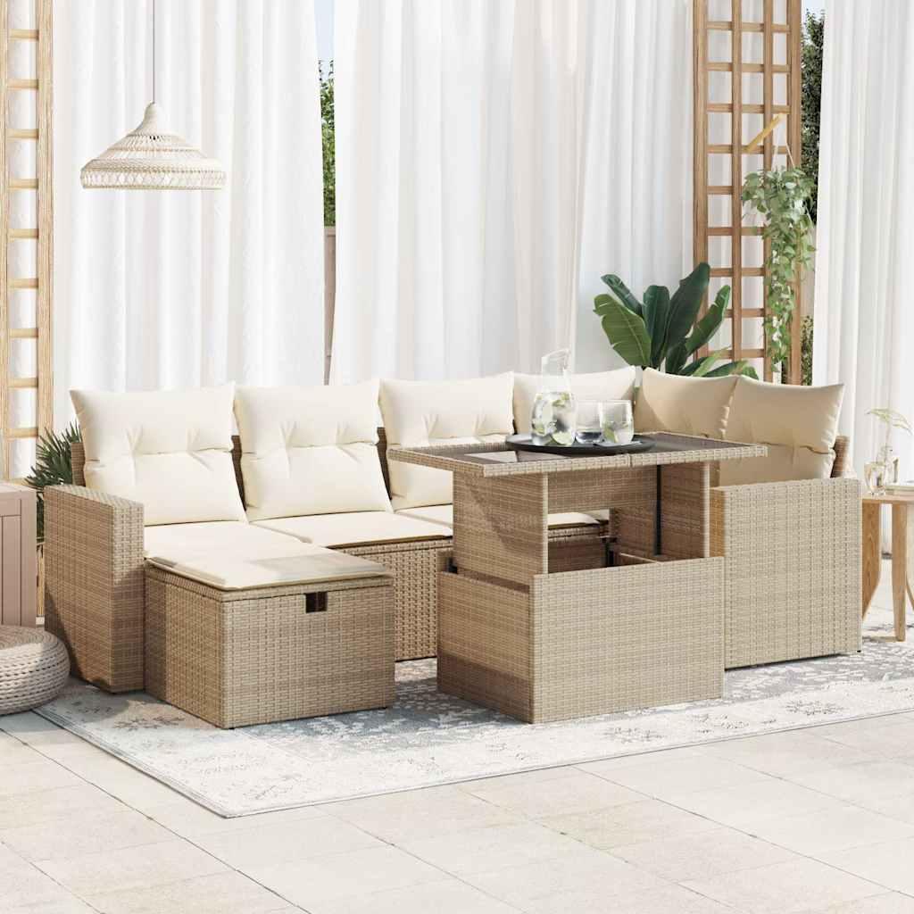 Sofasæt til haven 7 dele med hynder polyrattan beige