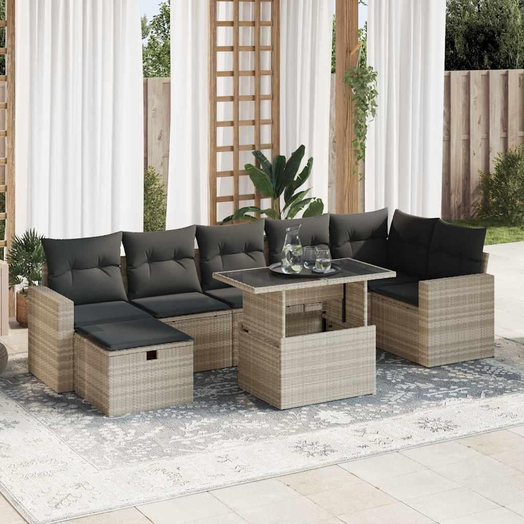 Sofasæt til haven 8 dele med hynder i polyrattan lysegrå