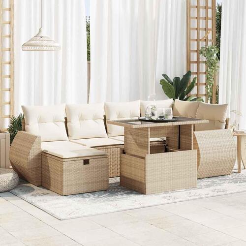 Sofasæt til haven 7 dele med hynder polyrattan beige