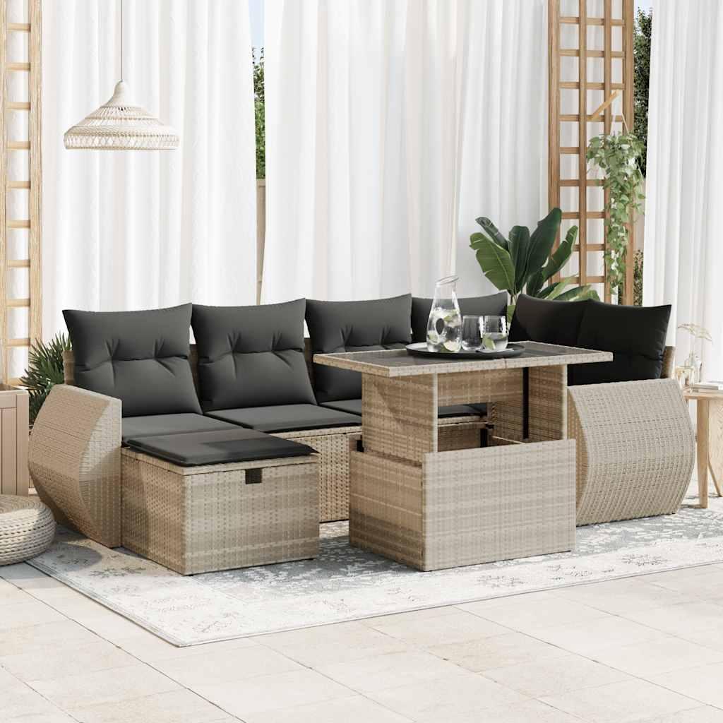 Sofasæt til haven 7 dele med hynder polyrattan lysegrå