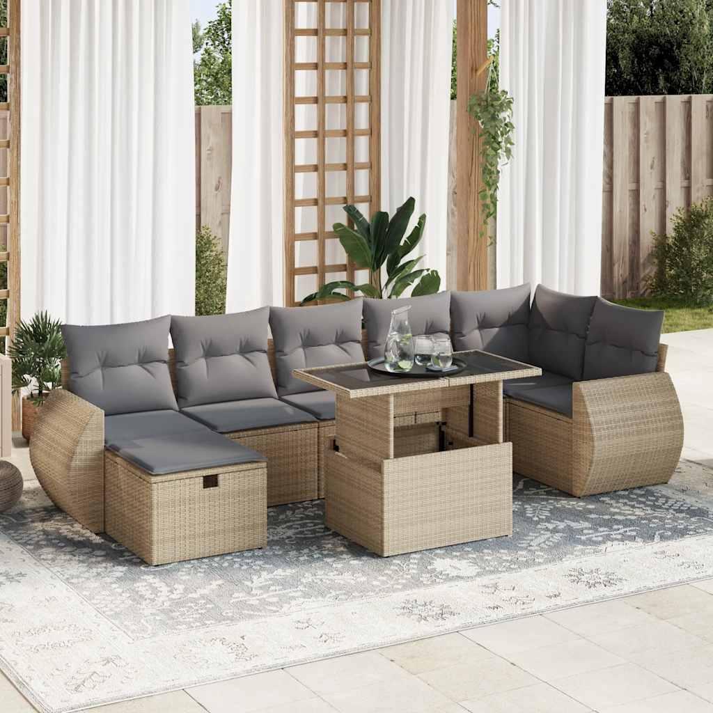 Sofasæt til haven 8 dele med hynder polyrattan beige