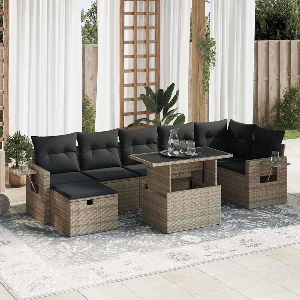 Sofasæt til haven 8 dele med hynder polyrattan grå