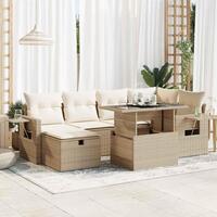 Sofasæt til haven 7 dele med hynder polyrattan beige