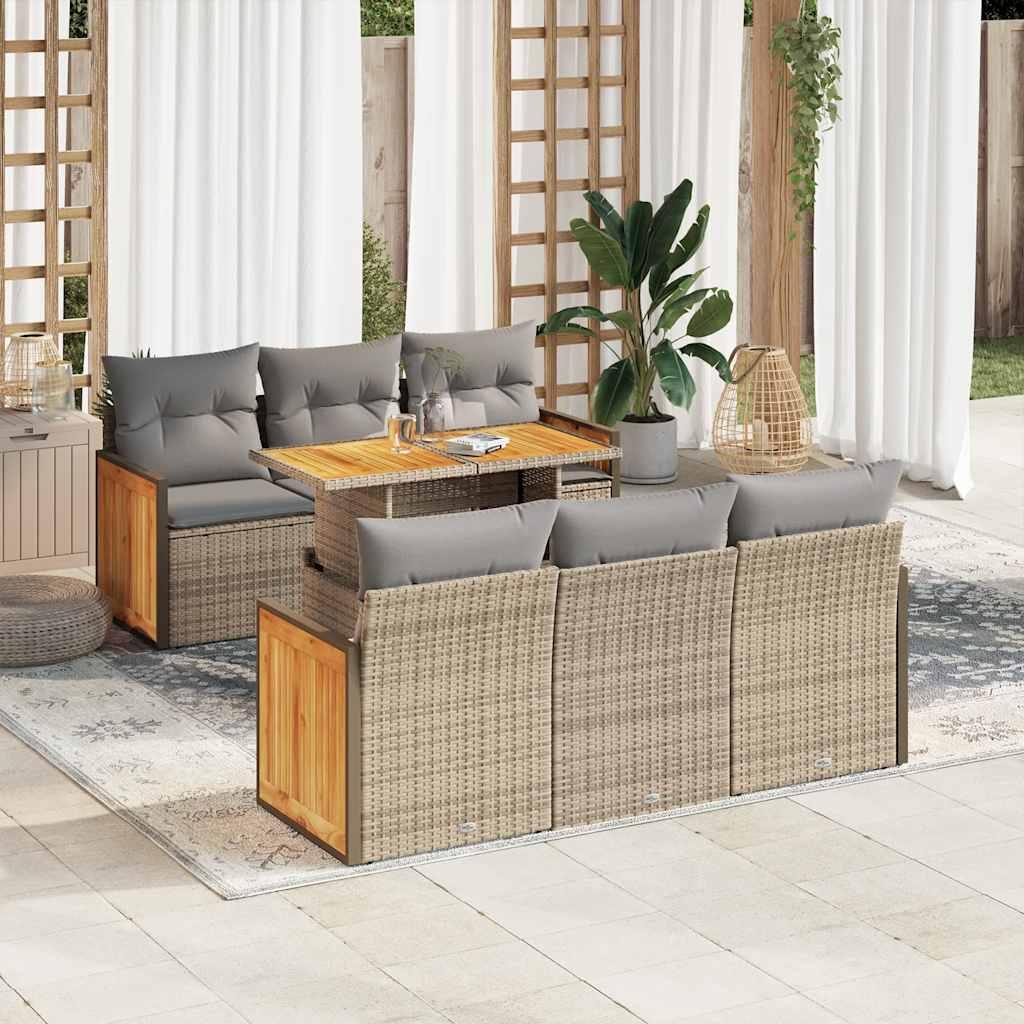 Sofasæt til haven 7 dele med hynder polyrattan akacietræ beige billede