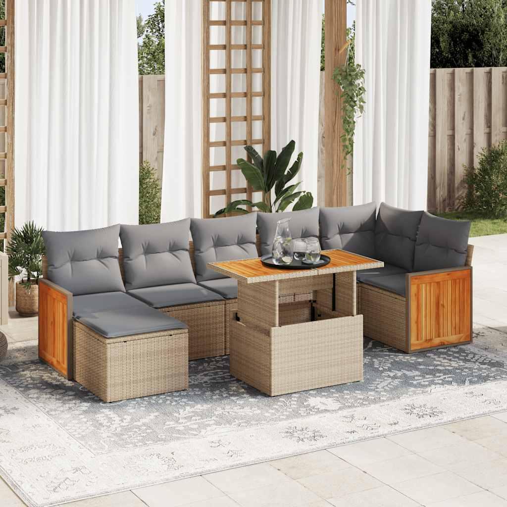 Sofasæt til haven 8 dele med hynder polyrattan akacietræ beige billede
