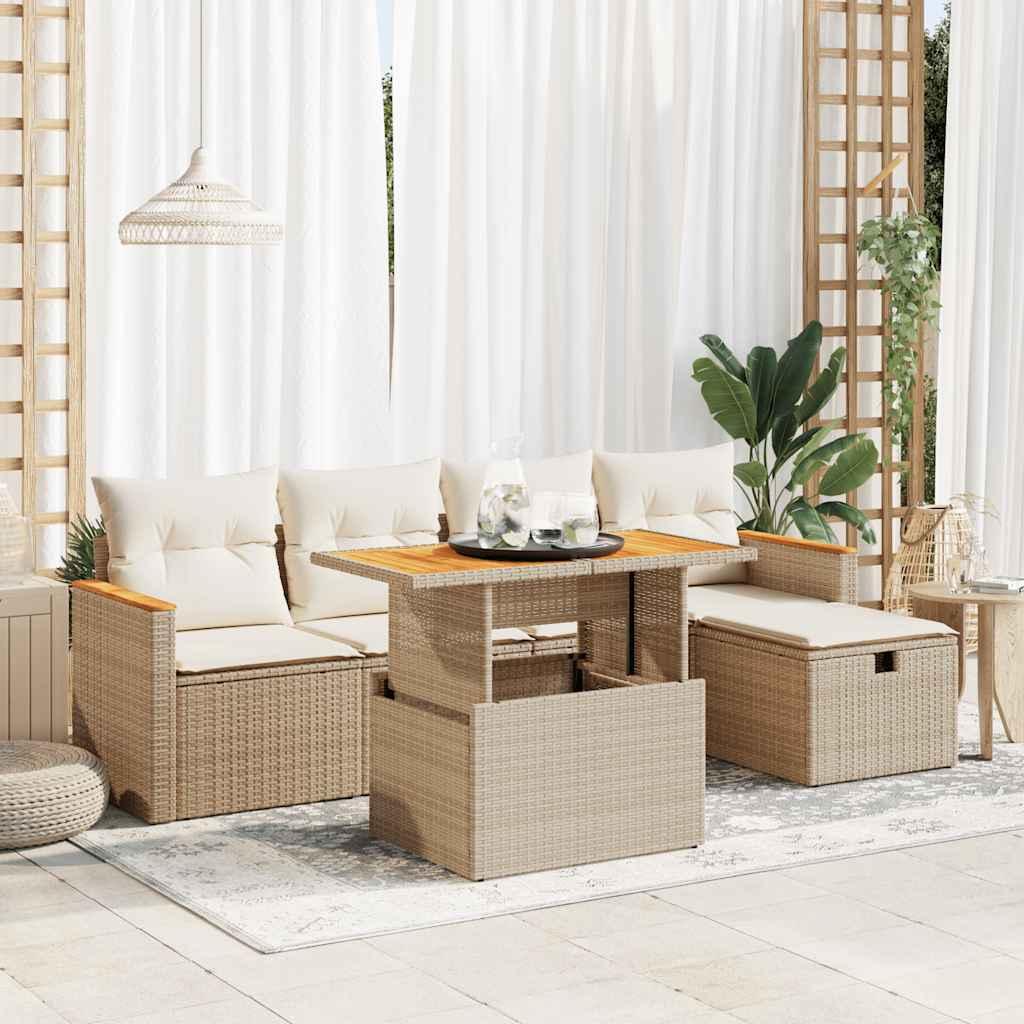 Sofasæt til haven 6 dele med hynder polyrattan beige