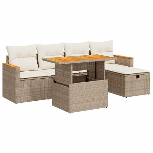 Sofasæt til haven 6 dele med hynder polyrattan beige