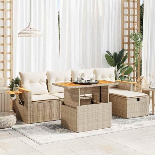 Sofasæt til haven 6 dele med hynder polyrattan beige