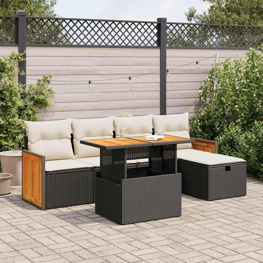 Sofasæt til haven 6 dele med hynder polyrattan sort