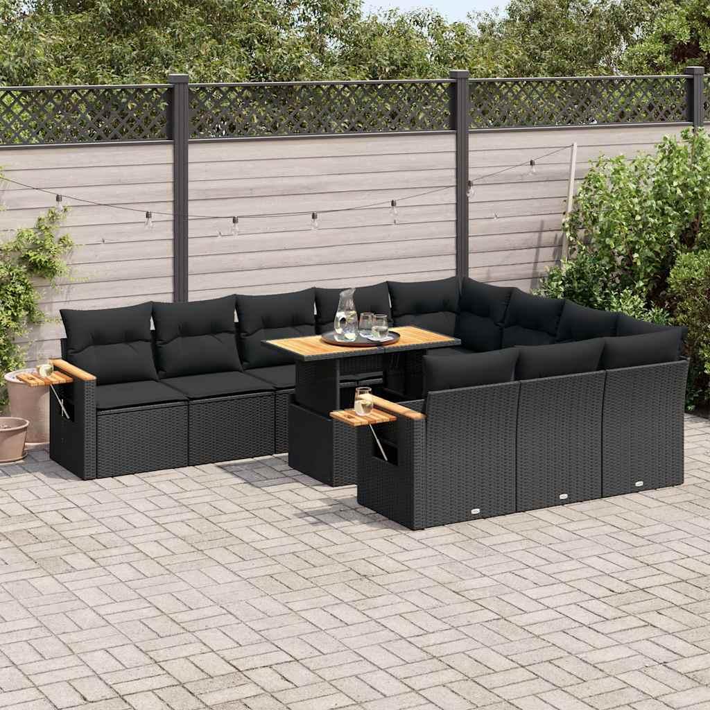 Sofasæt til haven 11 dele med hynder polyrattan akacietræ sort billede