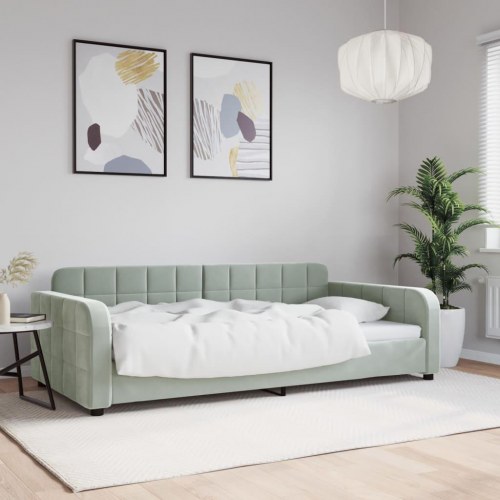 Daybed 100×200 cm i velour - lysegrå sovesofa/sengeramme