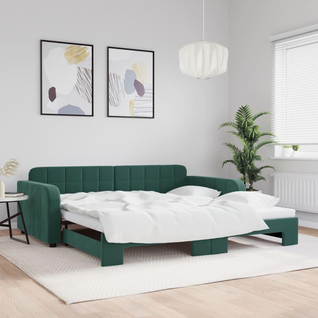 Daybed med udtræk 100x200 cm velour mørkegrøn billede