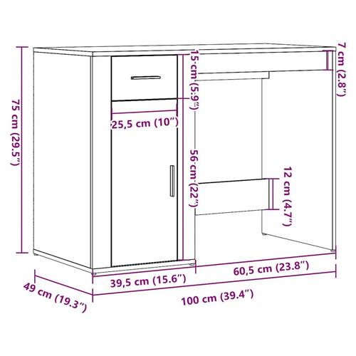 Skrivebord 100x49x75 cm konstrueret træ kunsteg