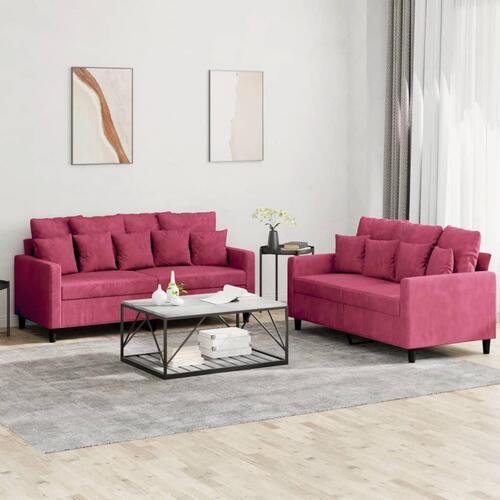 2 personers sofa med hynder velour vinrød