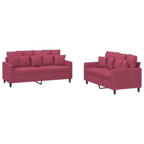 2 personers sofa med hynder velour vinrød
