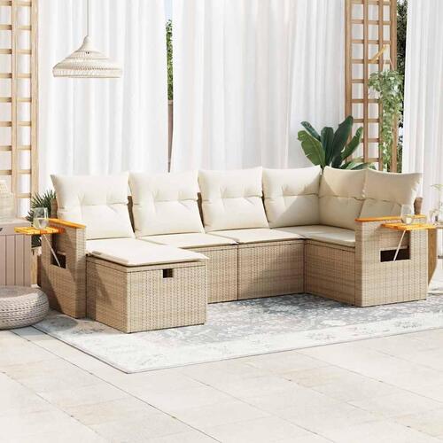Sofasæt til haven 6 dele med hynder polyrattan beige