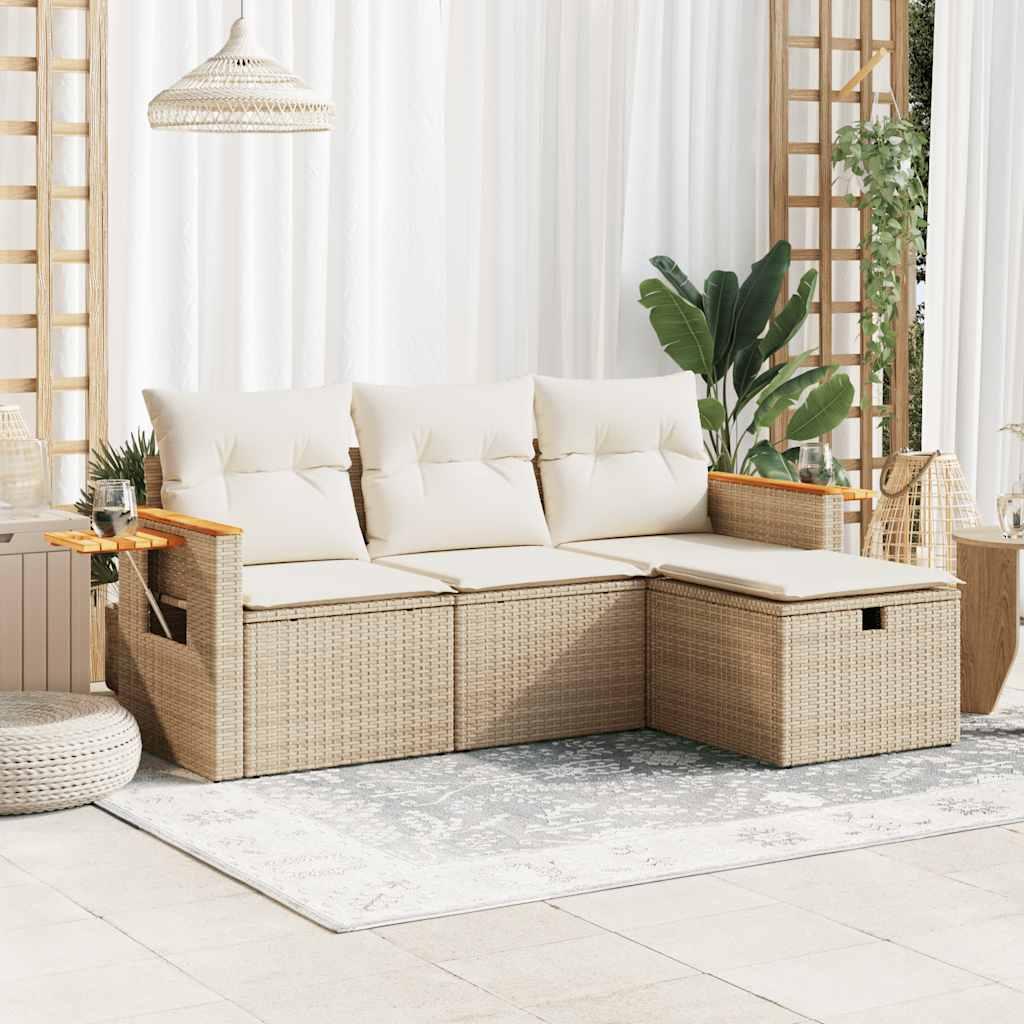 Sofasæt til haven 4 dele med hynder polyrattan beige