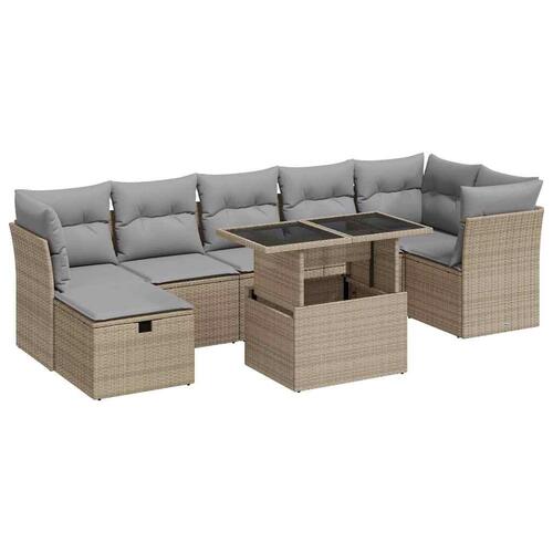 Sofasæt til haven 8 dele med hynder polyrattan beige
