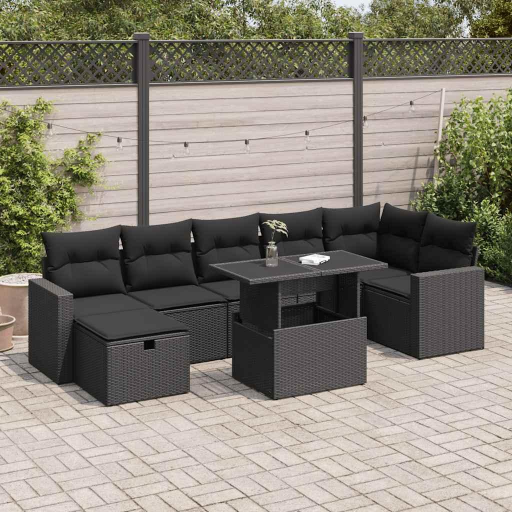 Sofasæt til haven 8 dele med hynder polyrattan sort billede