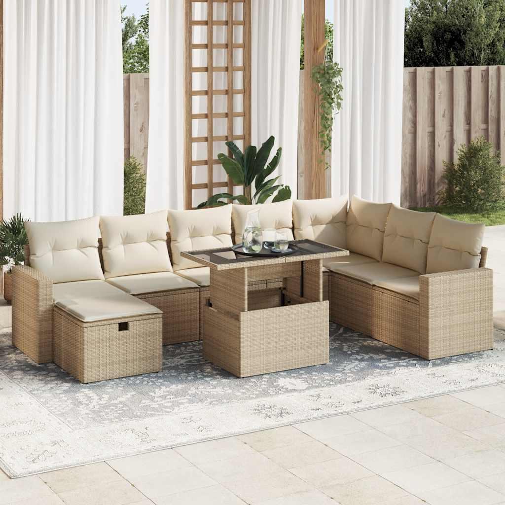 Sofasæt til haven 9 dele med hynder polyrattan beige