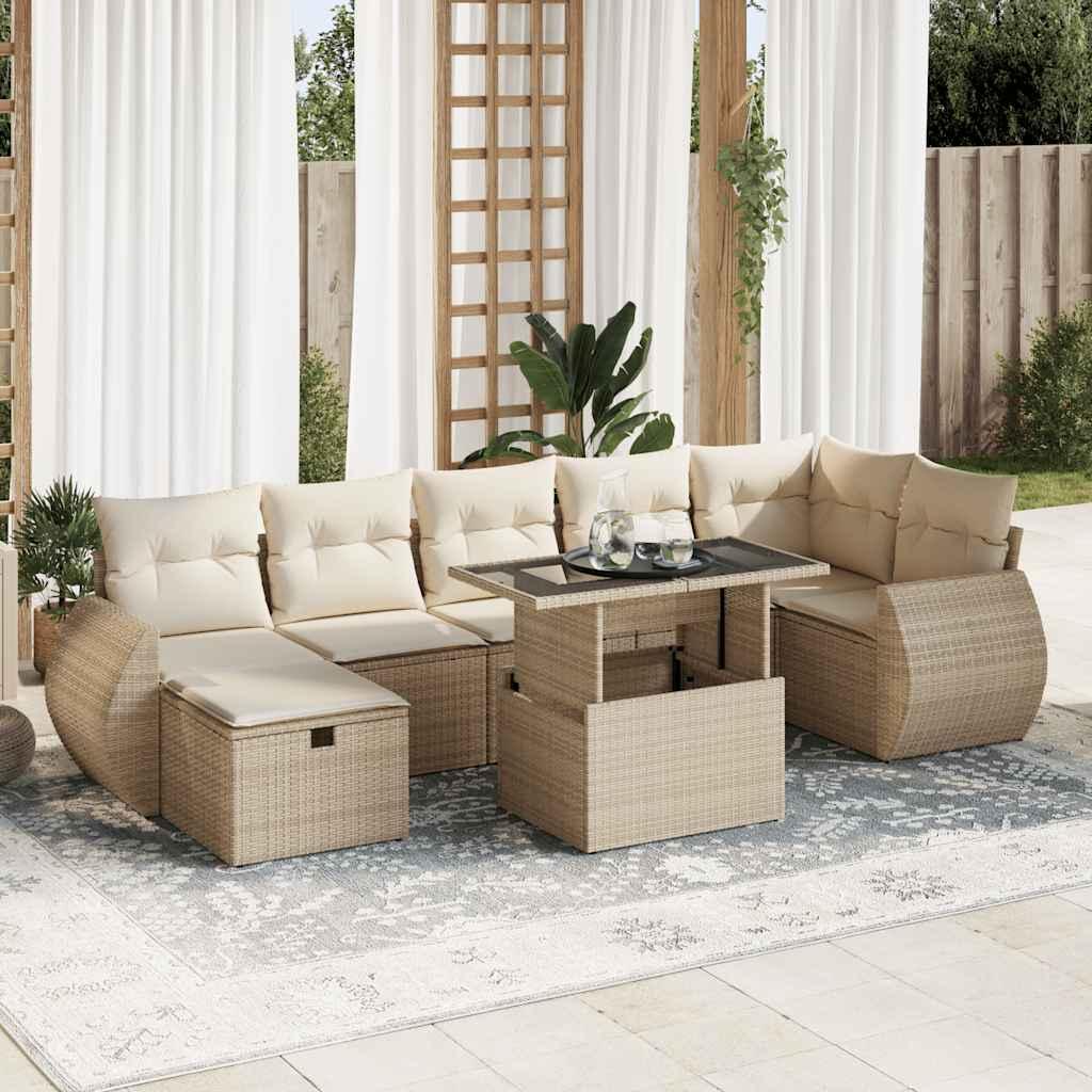 Sofasæt til haven 8 dele med hynder polyrattan beige
