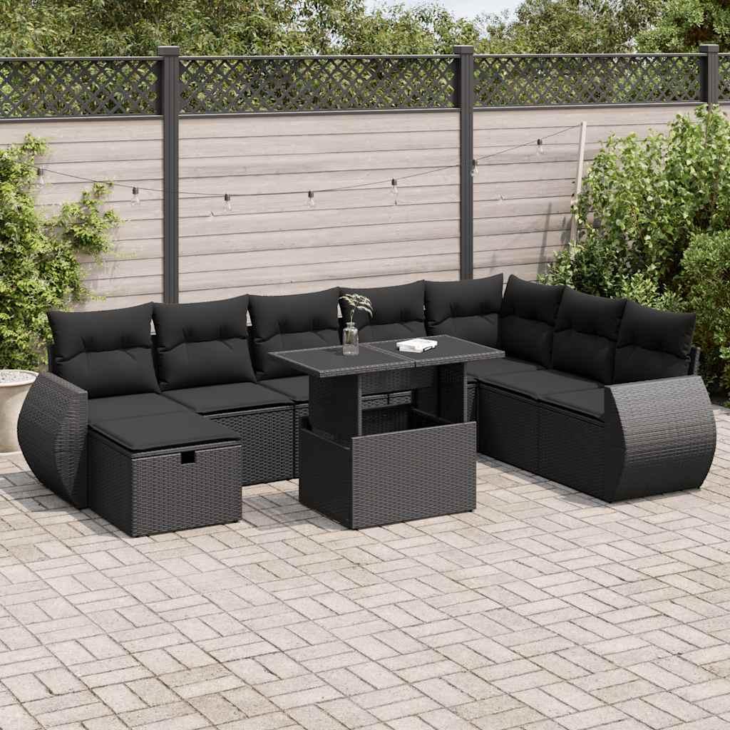 Sofasæt til haven 9 dele med hynder polyrattan sort