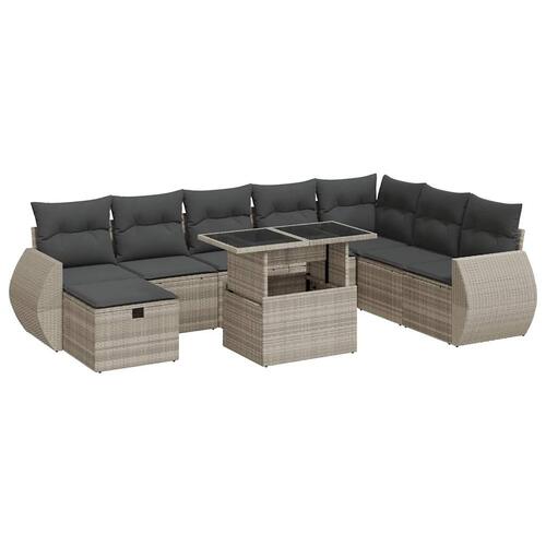 Sofasæt til haven 9 dele med hynder polyrattan lysegrå