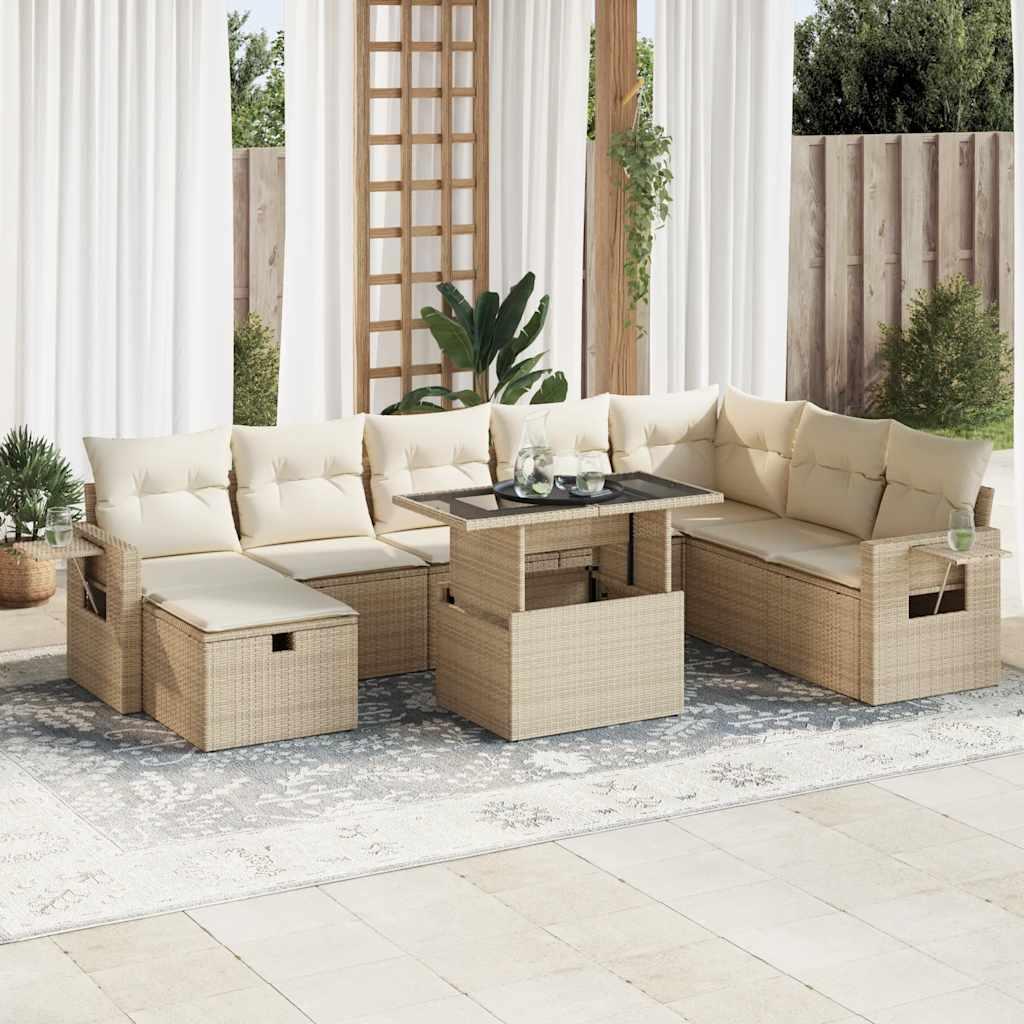 Sofasæt til haven 9 dele med hynder polyrattan beige